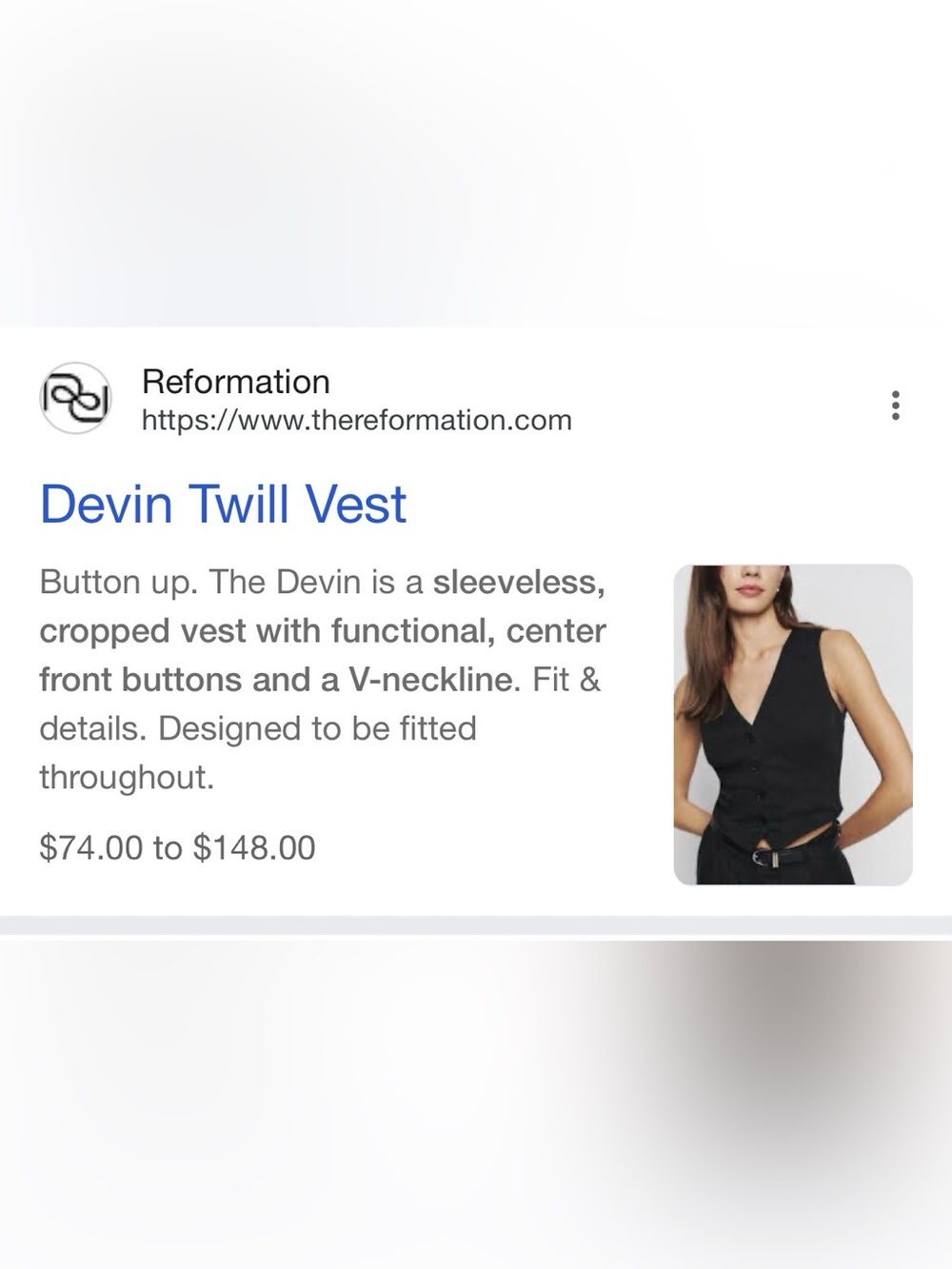 Reformation Devin Twill Vest - Black